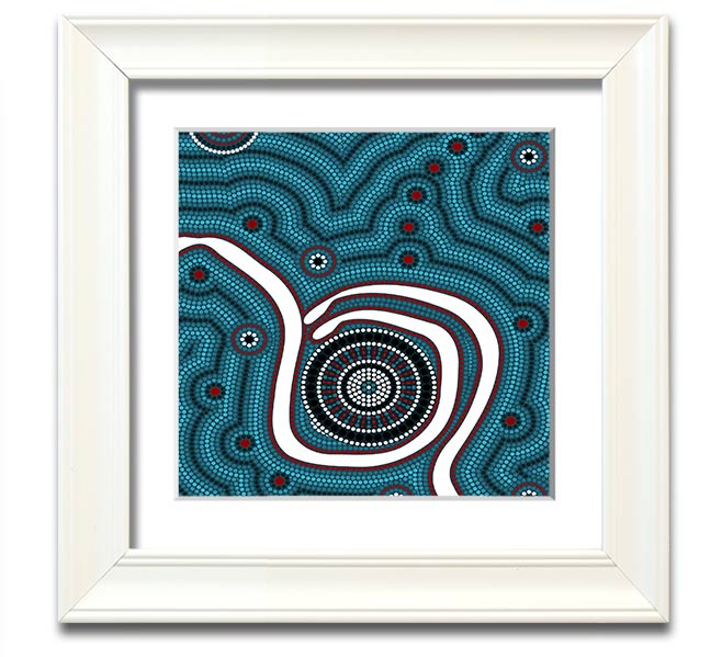 Aboriginal Pattern 1 Square Framed Print showcasing vibrant colors and unique design, ready to hang.